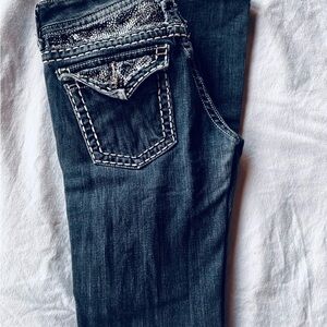 Miss Me Indigo Bootcut Jeans with Embellished Pocket sz 28